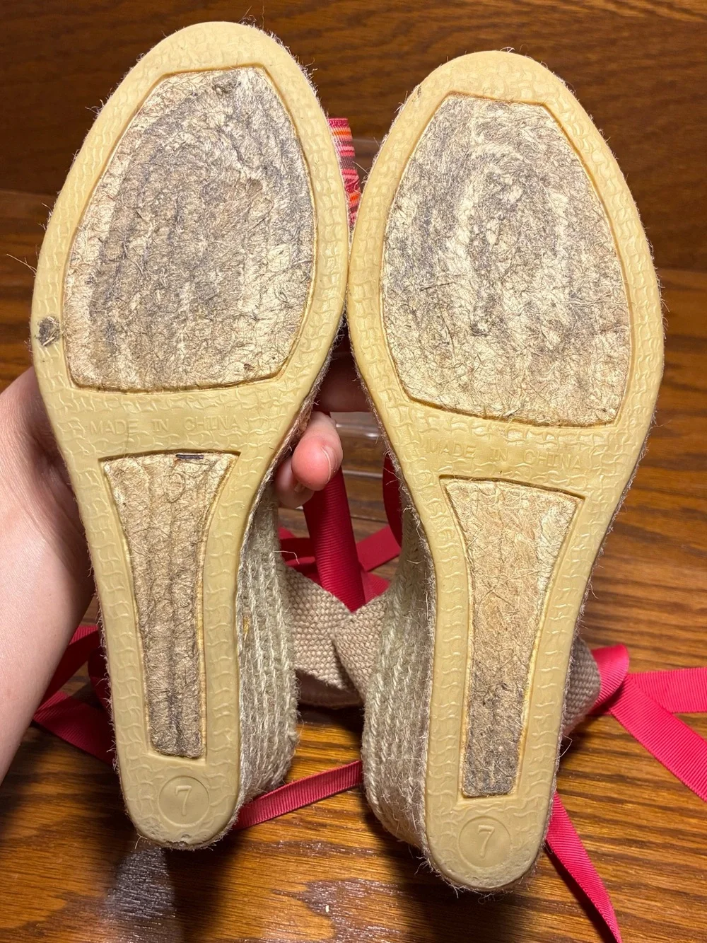 Talbots Pink Ribbon Ankle Wrap Espadrille Wedge Sandals Size 7